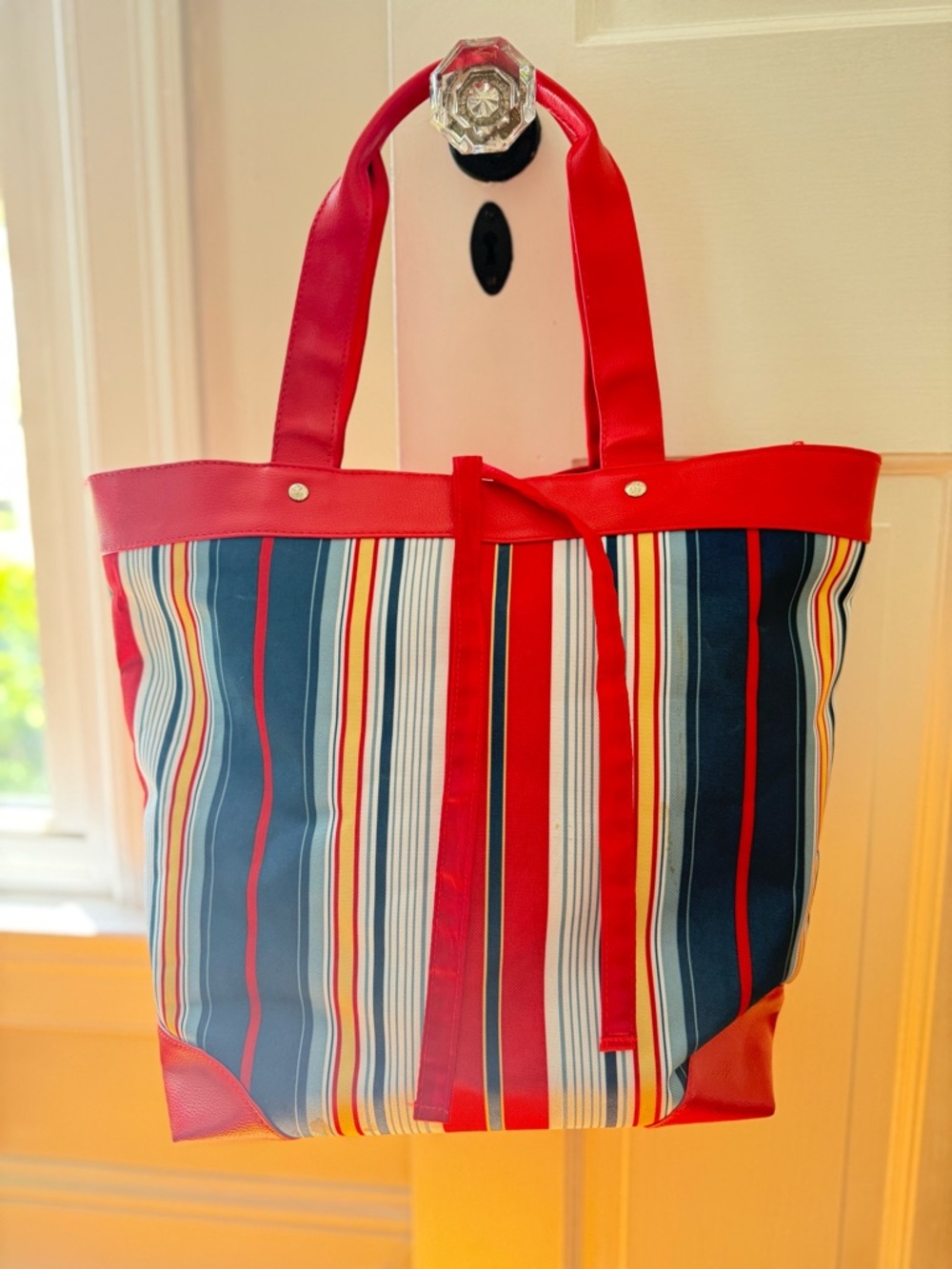 Lancome Red and Navy Striped Tote for beach or pool